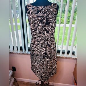 Clues Collections Floral Black Beige 100% Cotton Sleeveless Dress Size 10